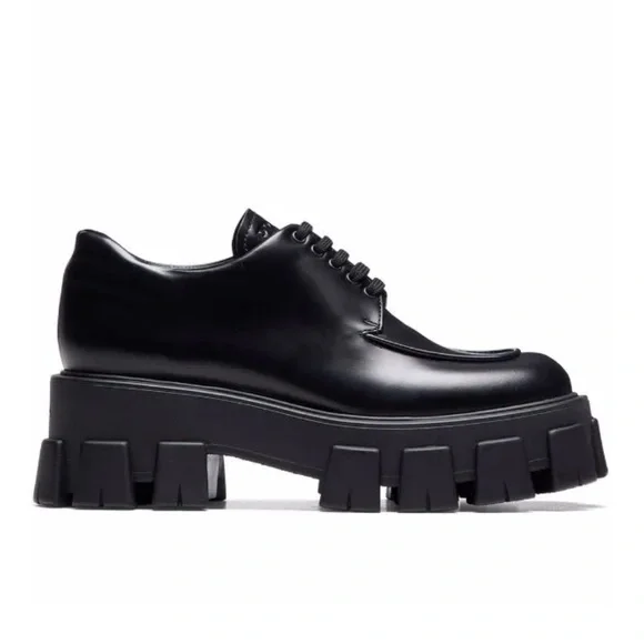 Prada Monolith brushed leather black lace-up dress shoes with lug sole - Picture 3 of 12